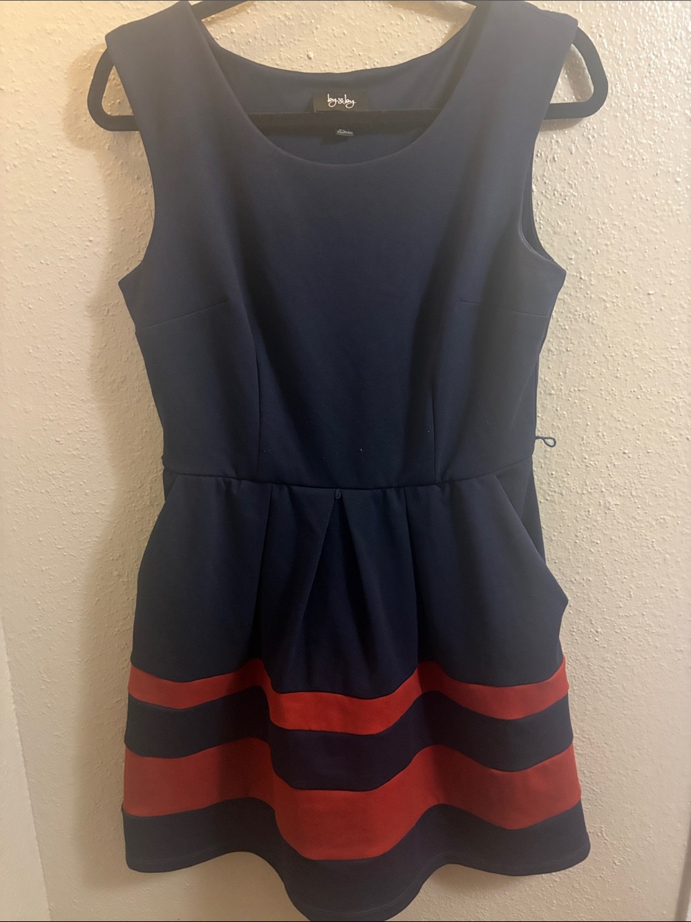 by & by Navy Dress with Red Stripe Hem